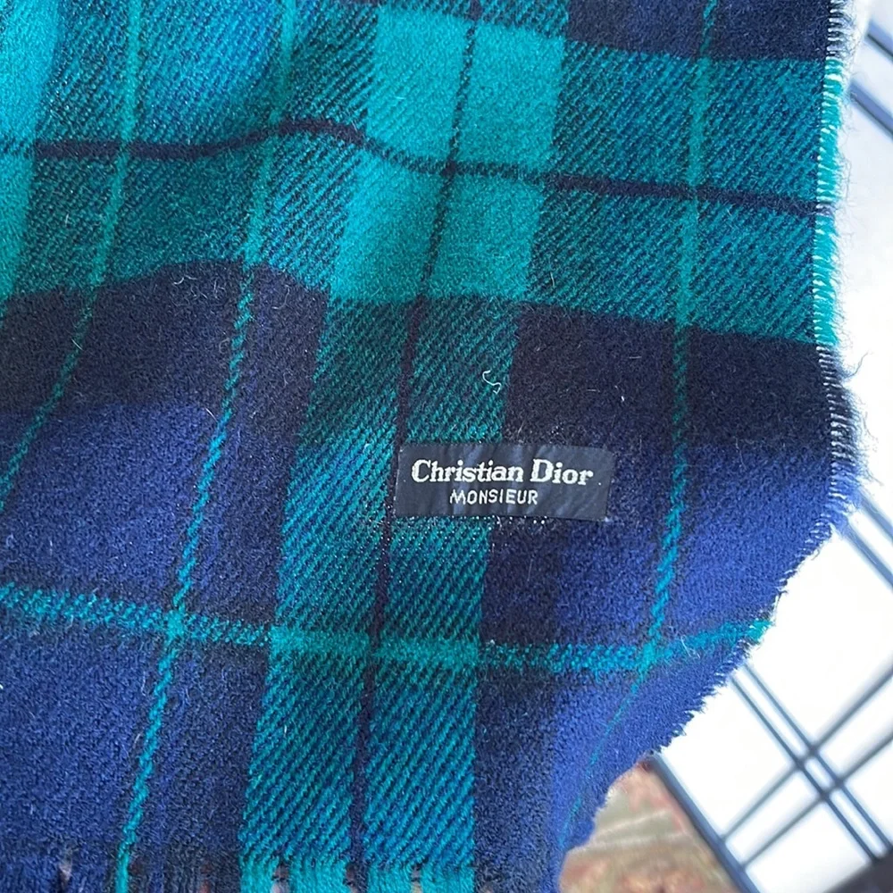 Vintage Christian Dior Green Blue Italy Scarf